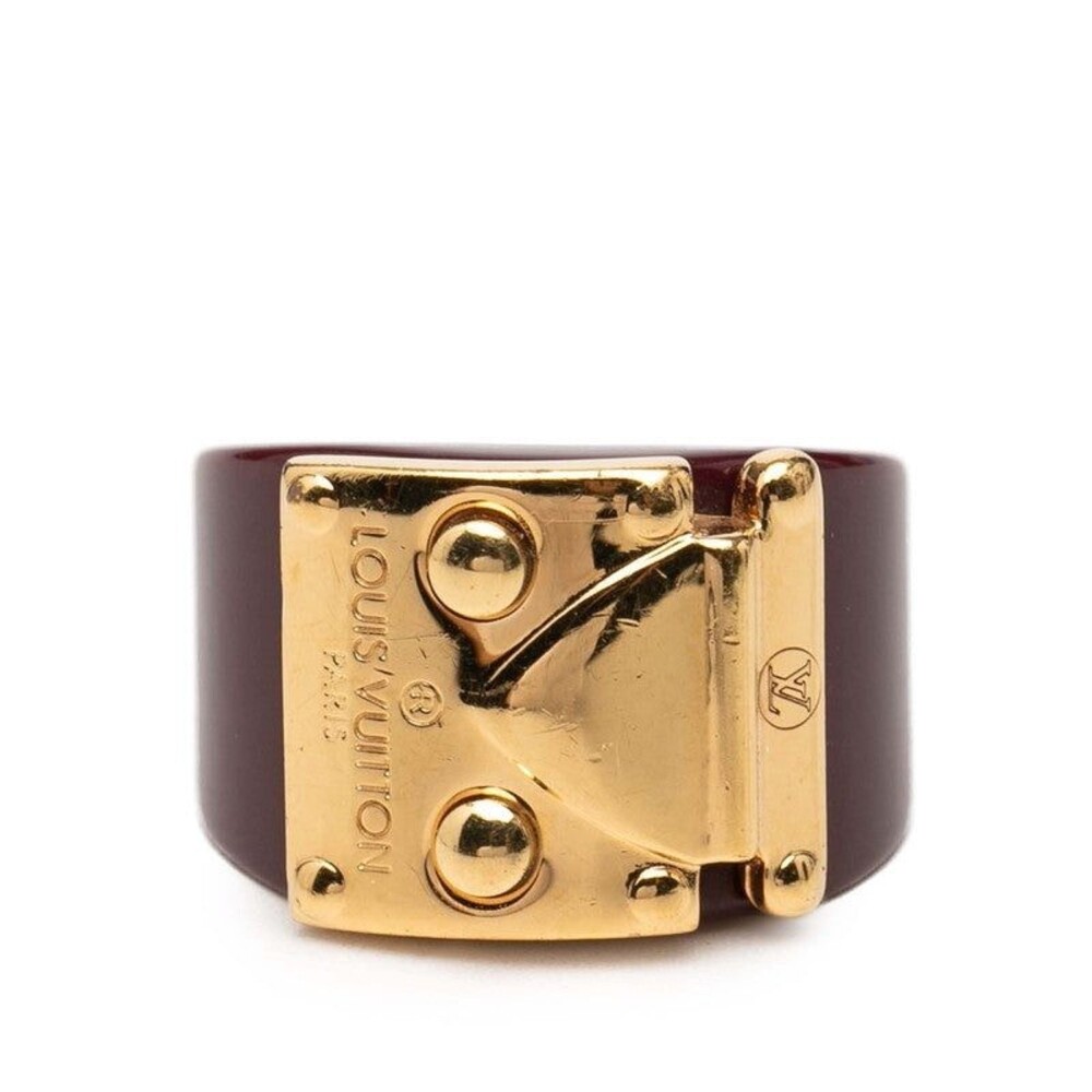 Louis Vuitton Bague Lock Me Ring #M Wine Red Gold Plastic Plated Burgundy